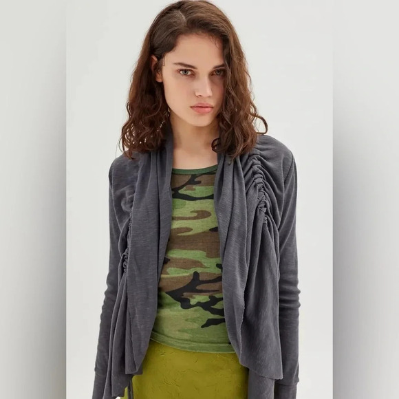 UO Zander Cinched Open-Front Cardigan, Grey, Size Small, New with Tags - Picture 2 of 4